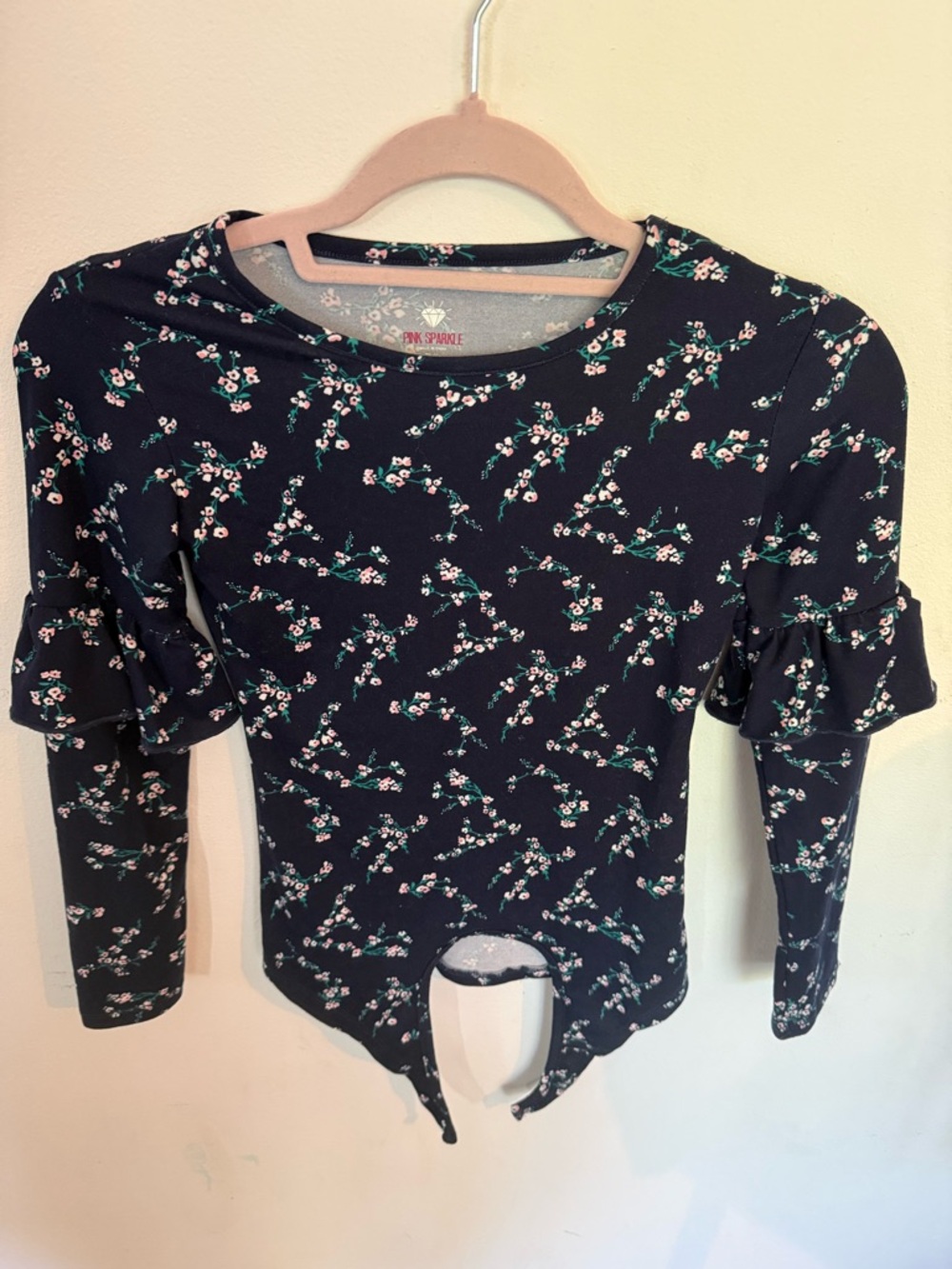 Black Floral Ruffle-Sleeve Women's Top